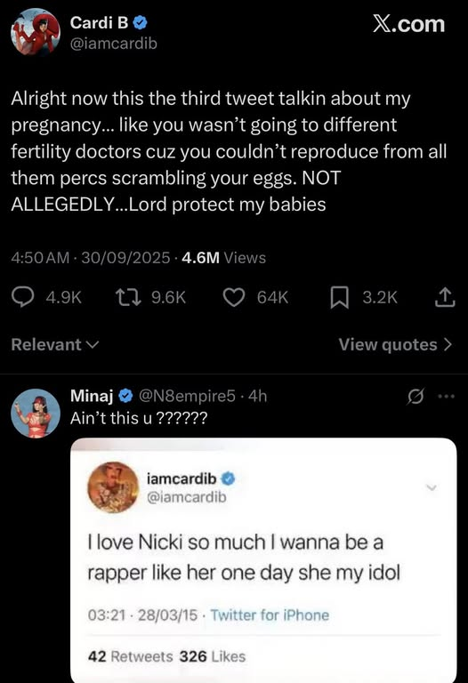 Cardi B just got EXPOSED as shameless and fake — Nicki Minaj dug up a 10-year-old tweet showing Cardi once called her an “idol.” 😳 No wonder even her ex-husband and a security guard couldn’t stand her!.PI