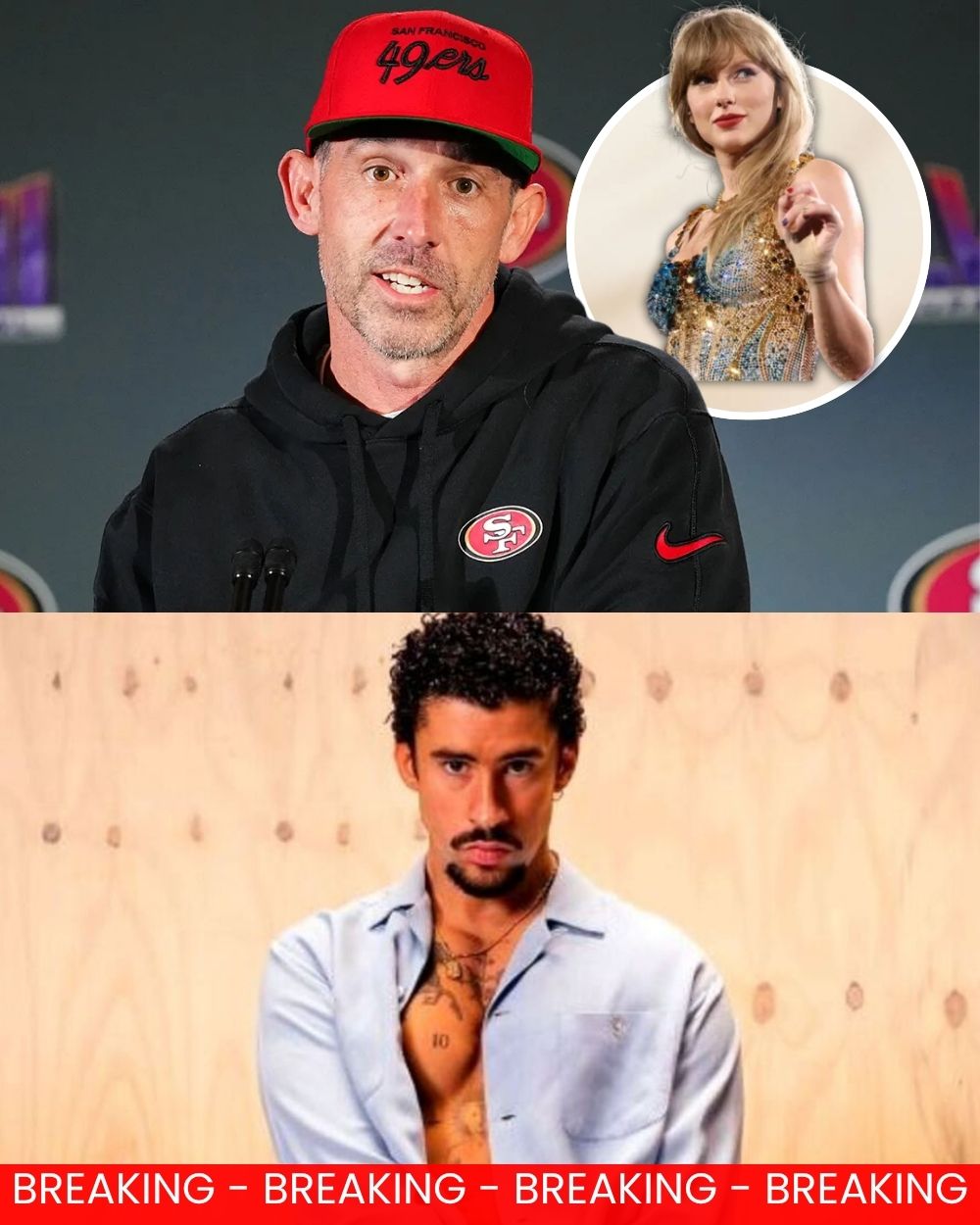 Breaking News: Head Coach Kyle Shanahan and San Francisco Fans Oppose Bad Bunny’s Super Bowl 60 Halftime Appearance Over Alleged Racism and Spanish Lyrics — Entire 49ers Team Threatens to Sit Out Games if Taylor Swift Isn’t Invited, Fans Excited, and Bad Bunny Drops a 12-Word Media Bomb in Response .Vl