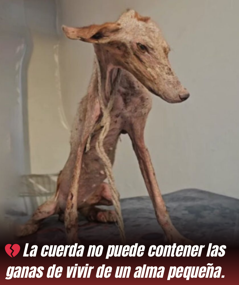 Atado con una cuerda vieja y abandonado en un estado de agotamiento, este pobre perro aún intentaba levantar la cabeza; sus ojos estaban llenos de dolor, pero aún tenía un frágil rayo de esperanza.